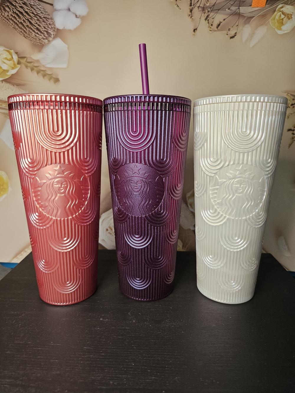 Starbucks Pink, Purple & White Textured Stainless Tumblers